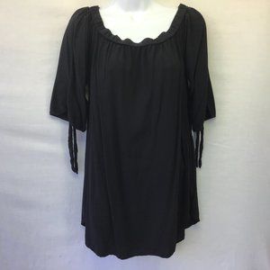 Just Quella Women's Toop Black Boat Neck 3/4 Sleeve Tie Cuff Lightweight Size M